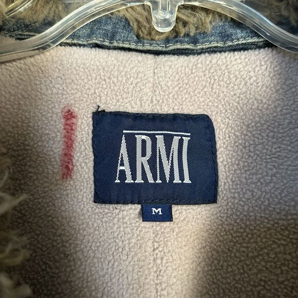 Armi Womens Jacket Medium Blue Fur Trim 100% Cotton Denim Lined Warm Hippie - Picture 2 of 9